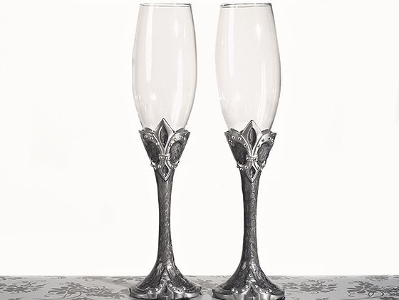 Platinum Fleur De Lis collection Toasting Flutes Wedding Glasses Bridal Shower