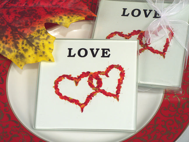 Double Heart Love Glass Coasters Set