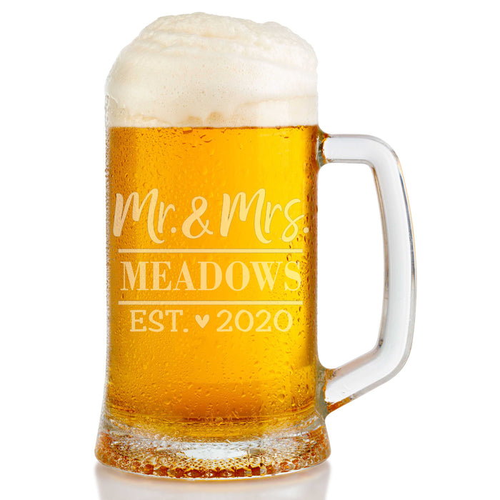 Personalized Mr & Mrs Heart Engraved Beer Mug