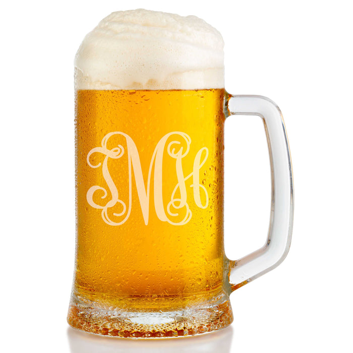 Vine Monogram Engraved Beer Mug