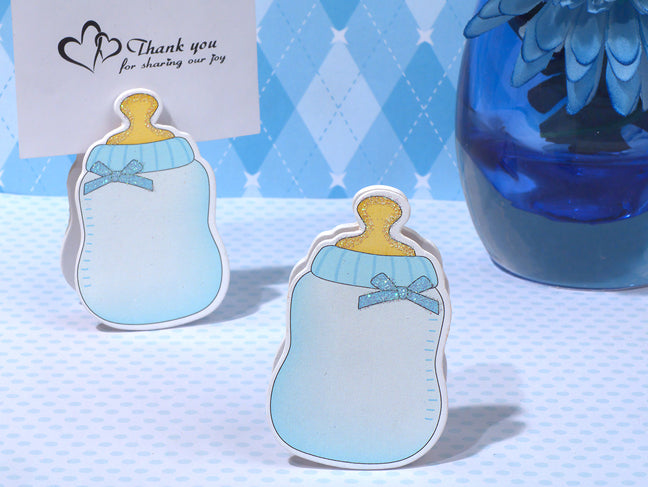 Blue Baby Bottle Photo Place Card Holder Baby Shower Party Favors