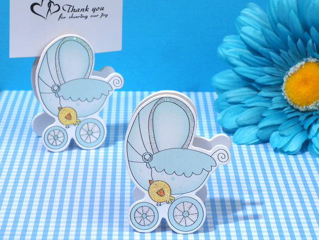 Adorable Blue Baby Stroller Place Card Holder baby favors