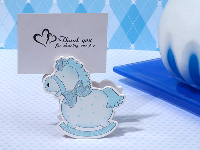 Precious Blue Rocking Horse Photo Place Card Holder Baby Shower Favors
