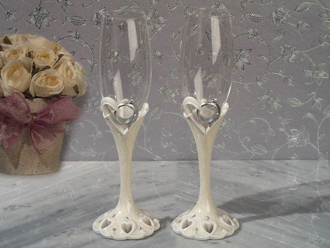 Two become one Flutes Set Wedding Rings Wedding toasting Glasses