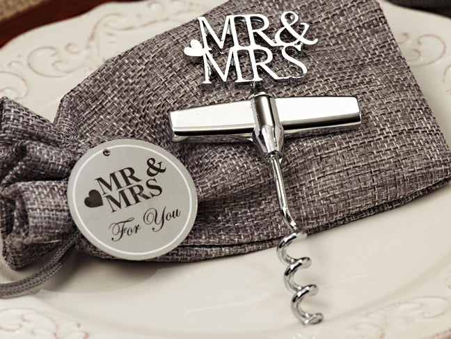 Mr. and Mrs. Silver Wine Opener Wedding Party Bridal Shower Favors