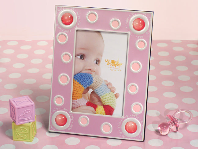 Pink 4 x 6 Baby frame with pink glass bead accents favors
