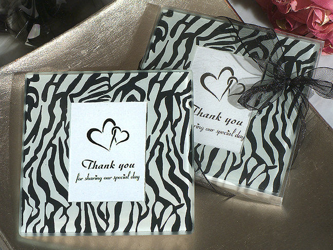 Zebra Glass Coasters Set Bridal Shower Wedding Party Favors