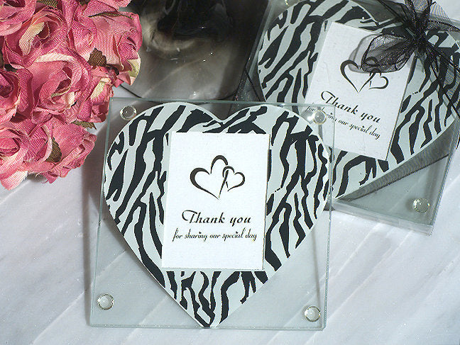 Zebra heart print photo coaster