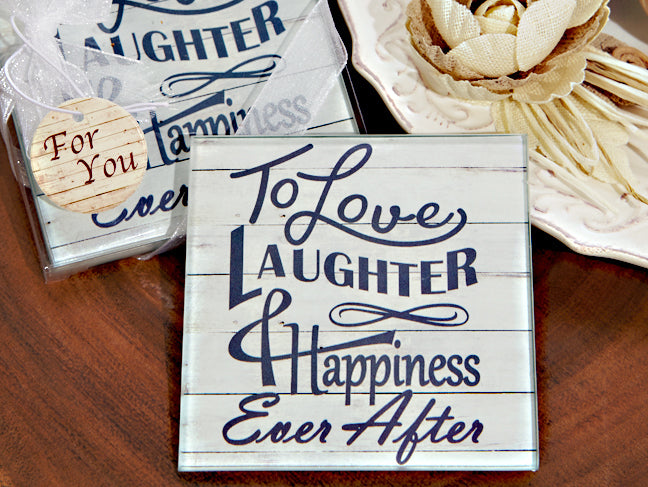 Love, Laughter Glass coaster Wedding favors