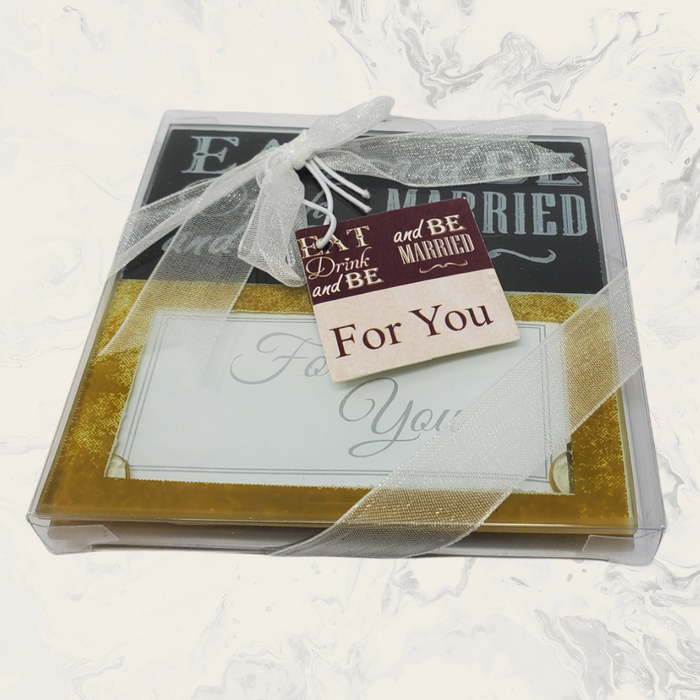 Rustic Eat, Drink and Be Married Glass Coaster Wedding Party favors