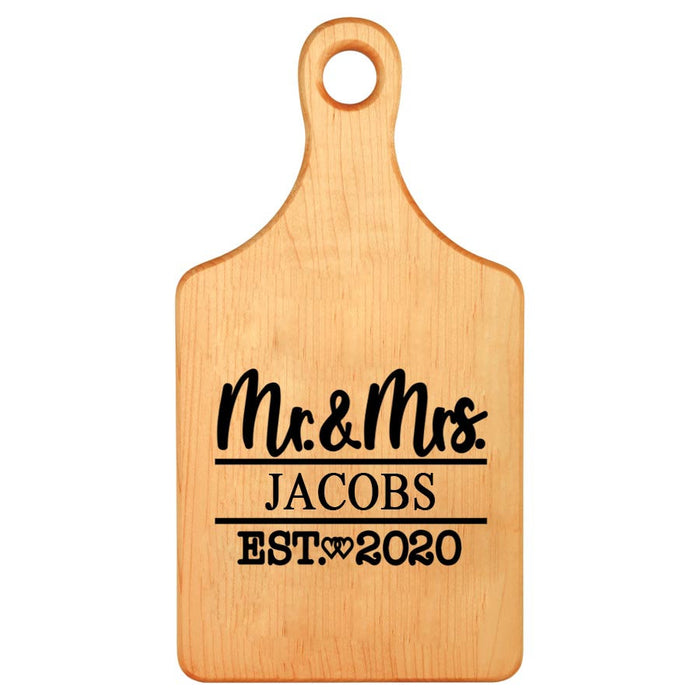 Monogrammed Mr & Mrs Heart Laser Paddle Cutting Board - Wedding Gift