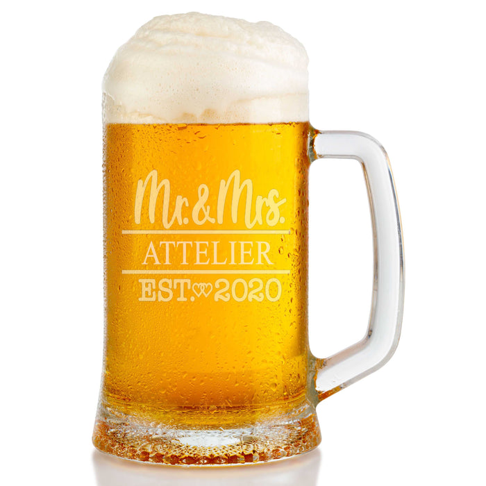 Personalized Mr & Mrs Double Heart Engraved Beer Mug