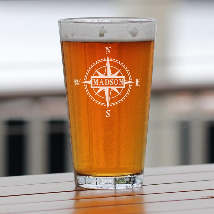 Monogrammed Compass Engraved Pint Glass