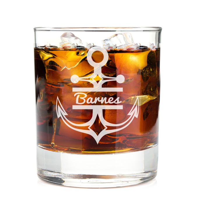 Monogrammed Anchor Engraved Whiskey Glass