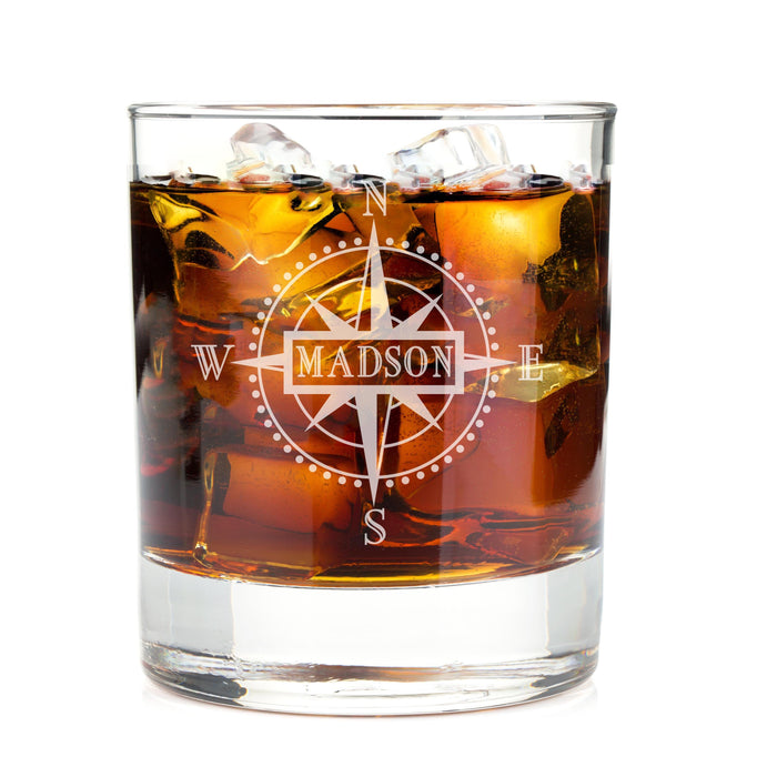 Monogrammed Compass Engraved Whiskey Glass